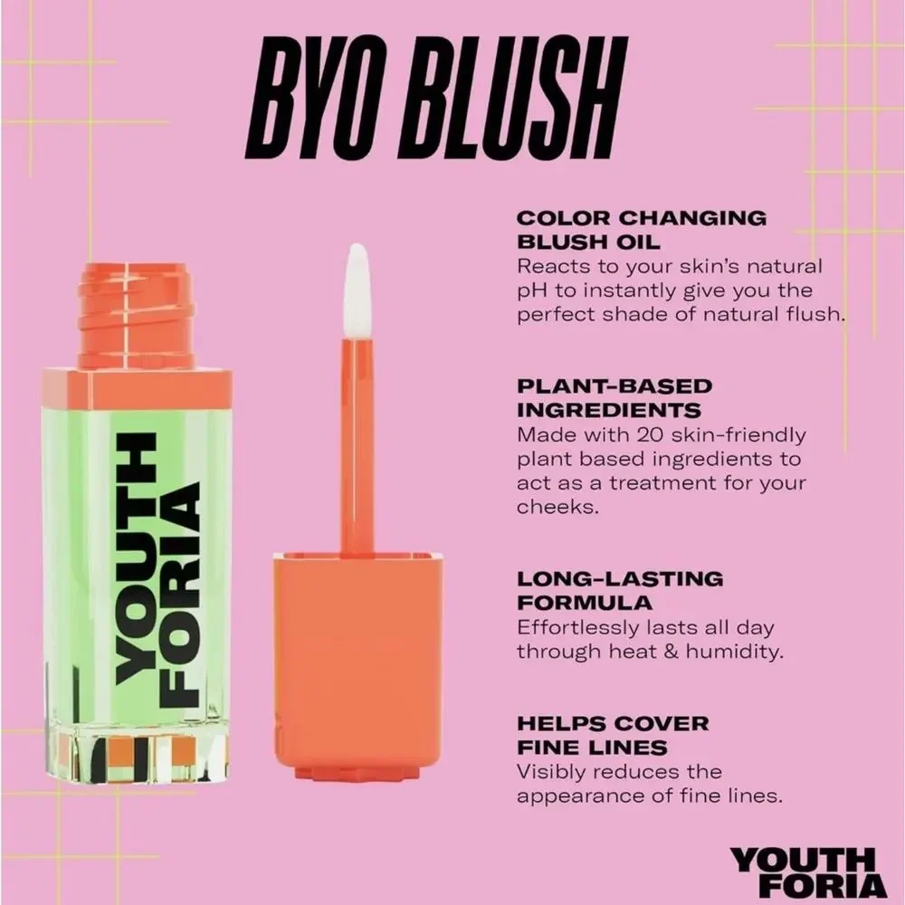 Youthforia BYO Blush Color Changing Blush Oil Reacts To Skin’s Natural pH 6.5 ML
